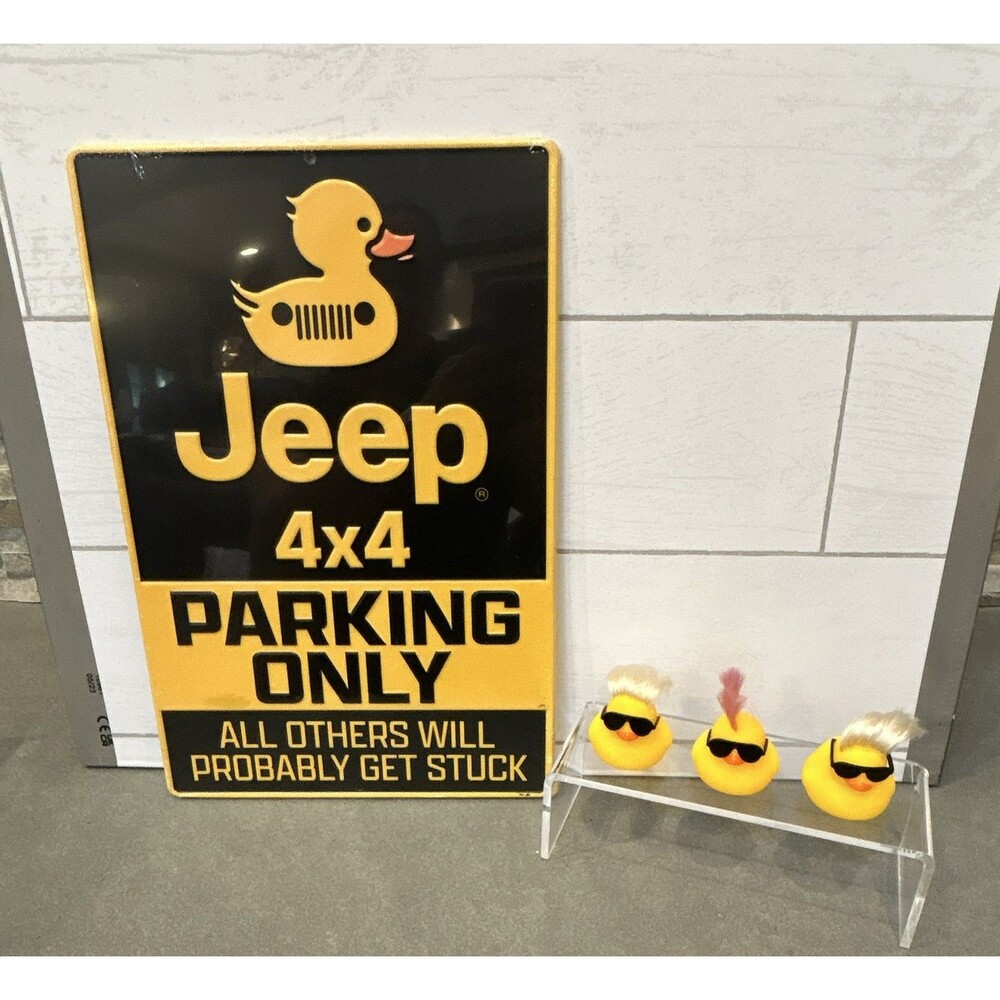 Jeep 4x4 Parking Only w/ Duck Metal Wall Sign Black&Yellow 10x15 in & 3 Ducks